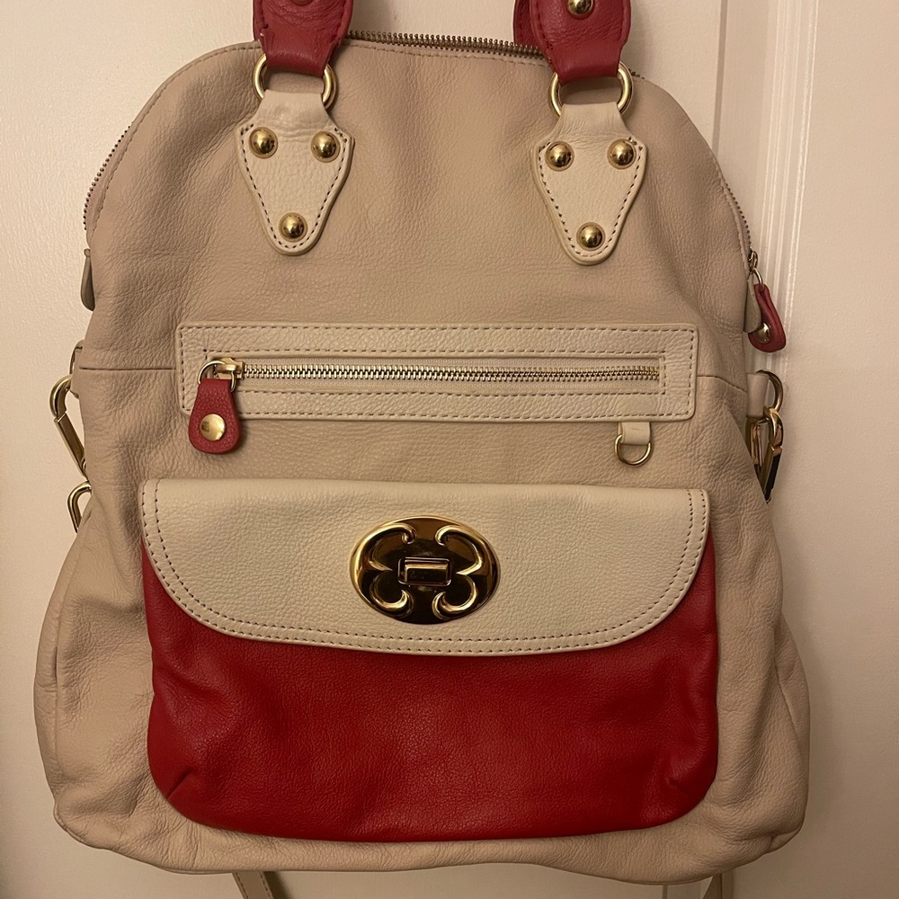 Emma Fox Stylish Raspberry Pink and and Beige Women's Leather Bag